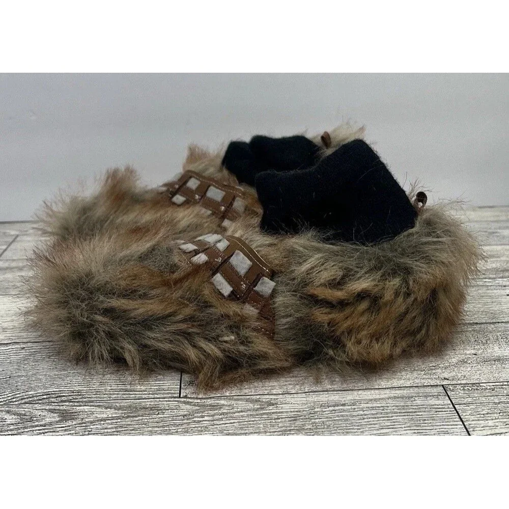 Star Wars Chewbacca Slippers House Shoes Brown Faux Fur Kids Size 7-8 EUC